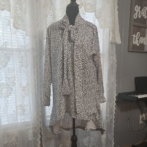 Black and White Polka Dot Blouse with Bow Tie